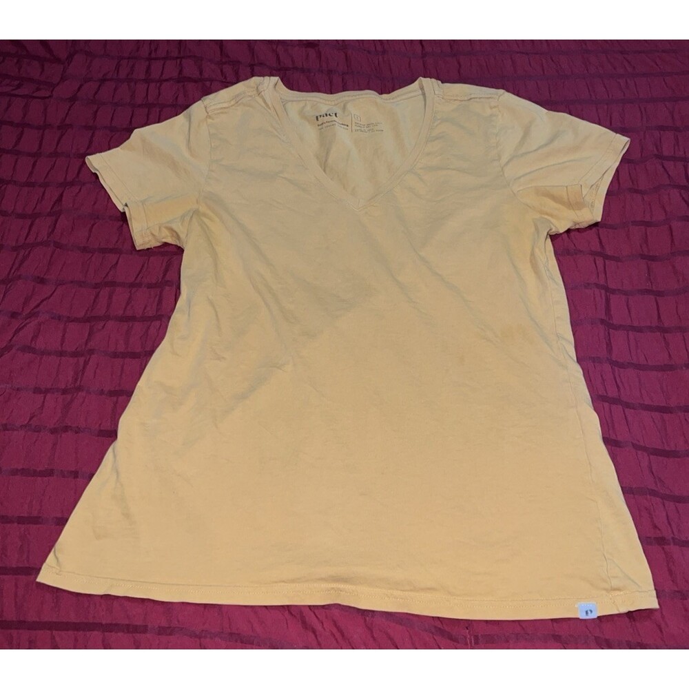 Pact Women Organic Cotton V-Neck T-Shirt Mustard Yellow Short Sleeve WB1-WVN S